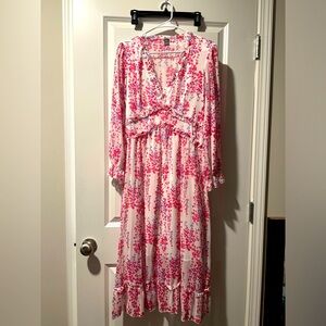 White dress with pink and purple flowers - SHEIN size Large - NWOT